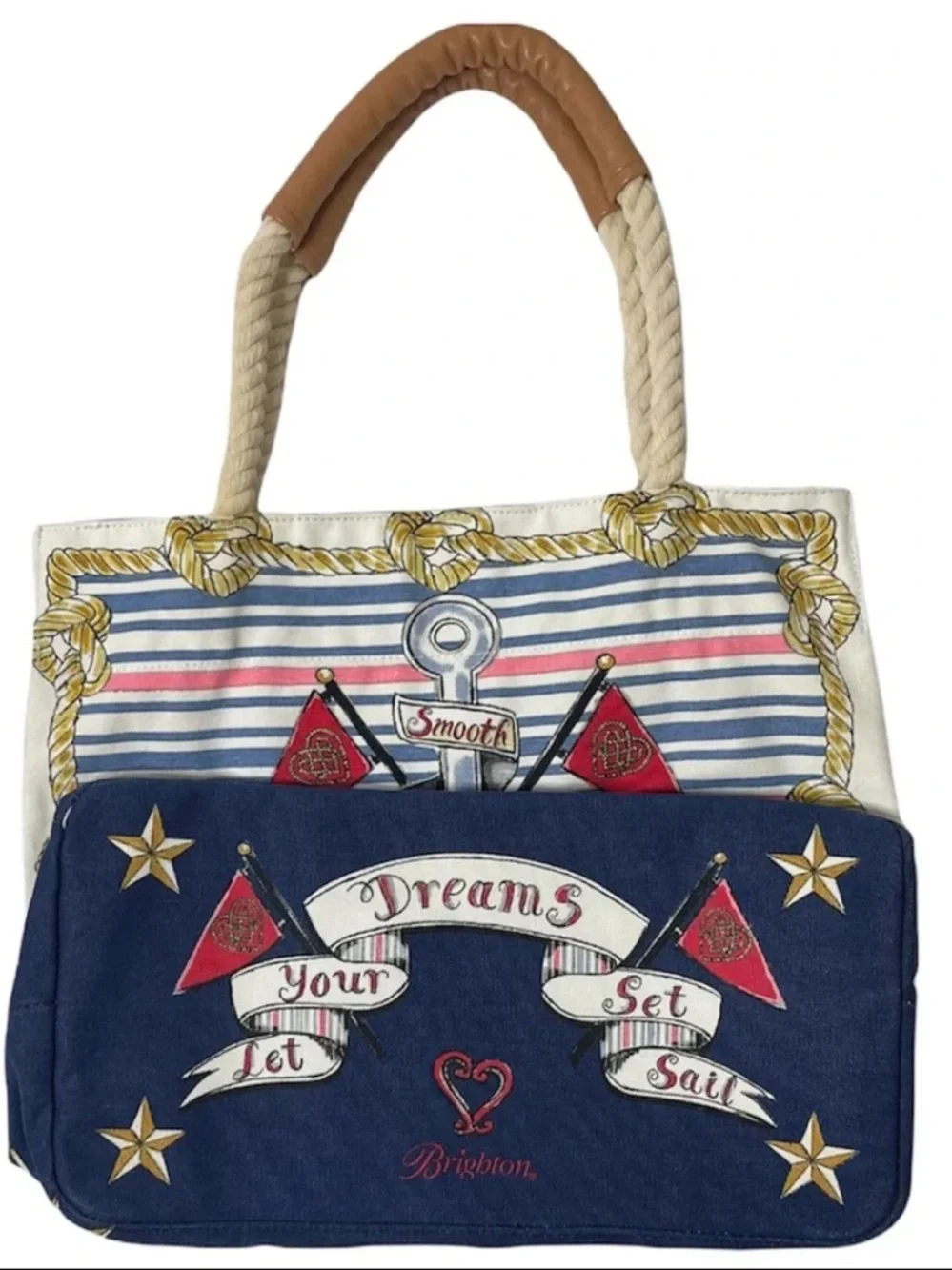 Brighton Sail Into Summer Coastal Nautical Canvas Rope Handle Tote